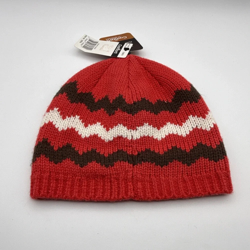 Carhartt Striped Beanie Womens One Size OS WA028 BRE Bright Rose Red NWT NOS Hat